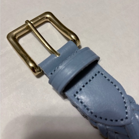 J Crew Leather Braided Sky Blue Belt with Gold Buckle - Picture 6 of 10